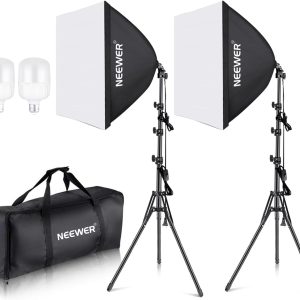 NEEWER 700W Equivalent Softbox Lighting Kit, 2Pack UL Certified 5700K LED Lighting Bulbs, 24x24 inches Softboxes with E26 Socket, Photography Continuous Lighting Kit Photo Studio Equipment
