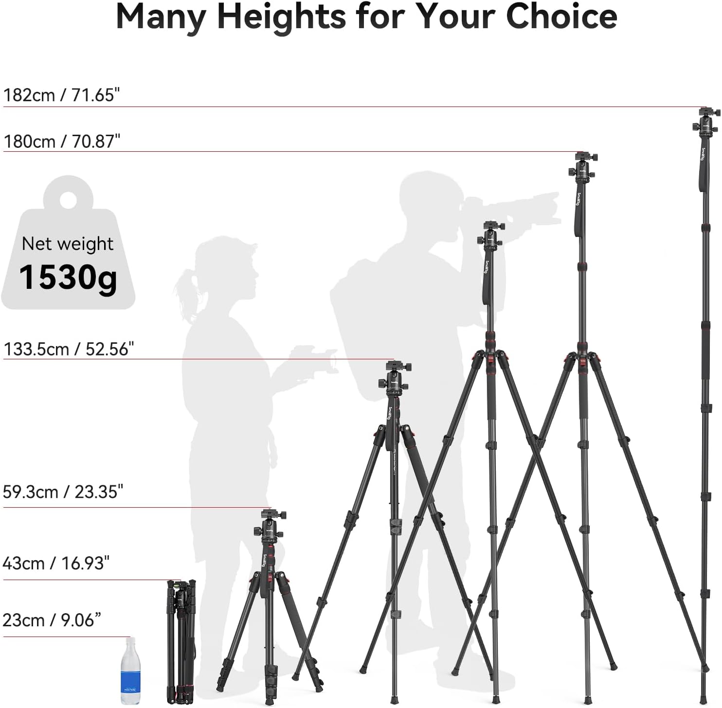 SmallRig Camera Tripod, 71" Foldable Aluminum Tripod/Monopod, 360°Ball Head Detachable, Payload 33lb, Adjustable Height from 16" to 71" for Camera, Phone - Image 2